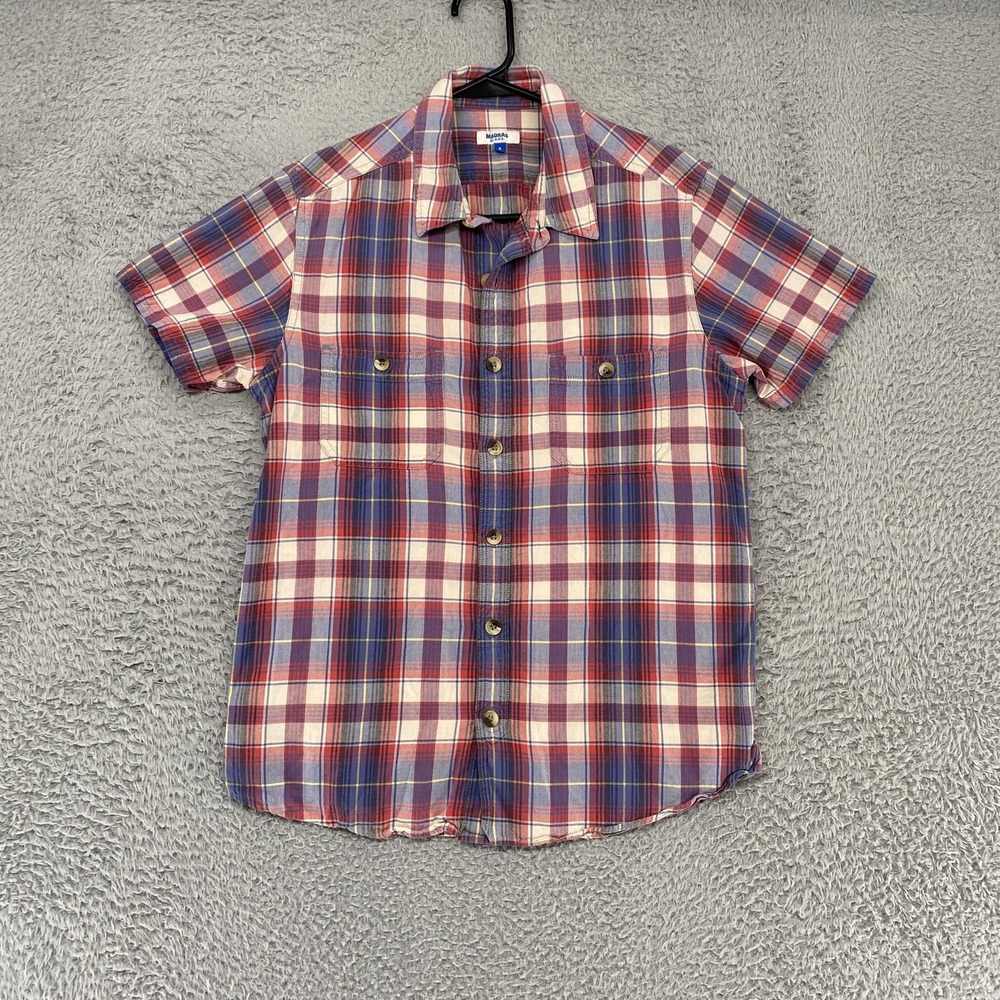 Madras By A.P.C. Shirt Mens Small Red‎ Blue Plaid Short Sleeve Button Up Summer